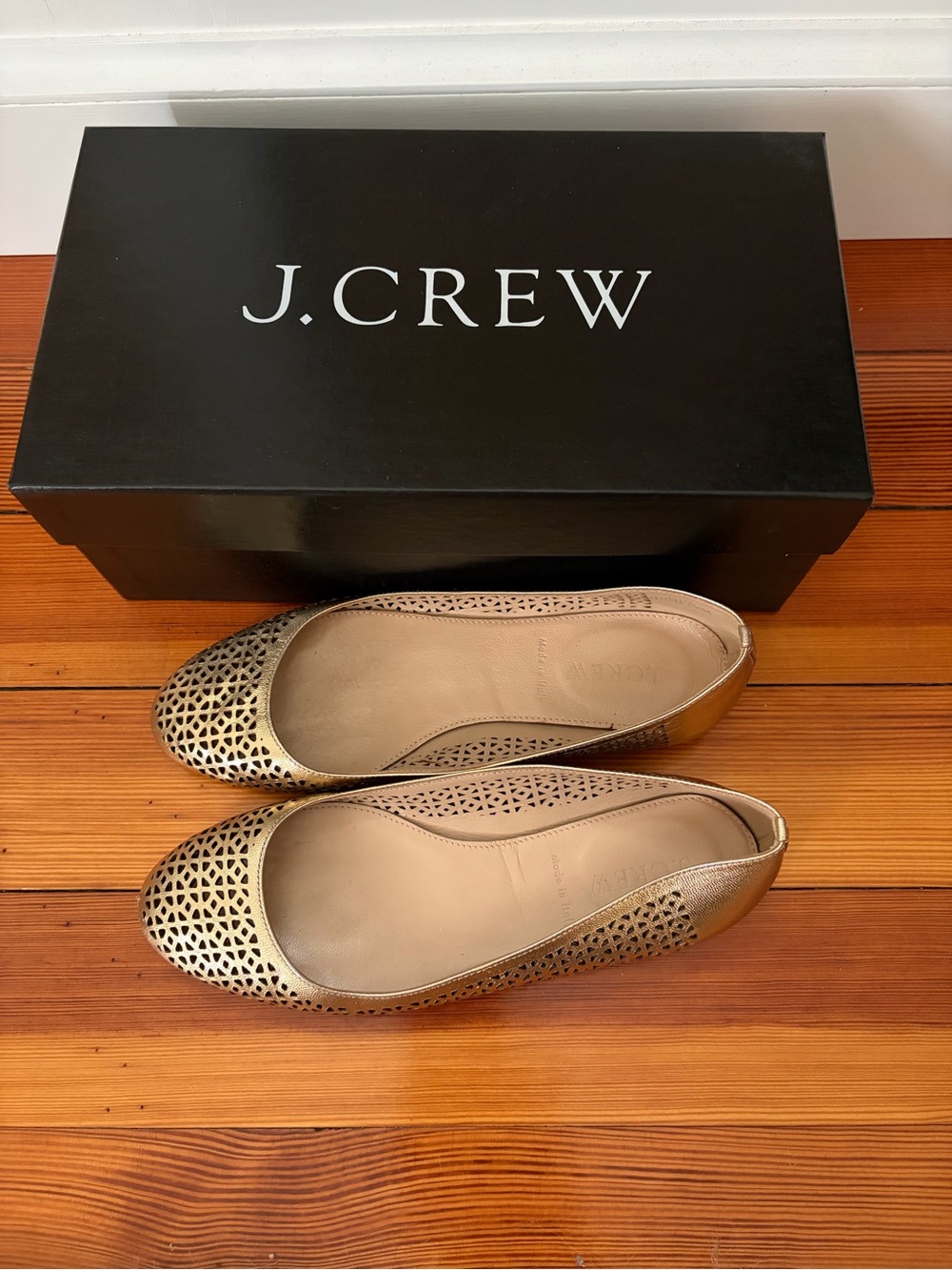 J.Crew Women's Size 5 Gold Perf Nora Leather Ballet Flats